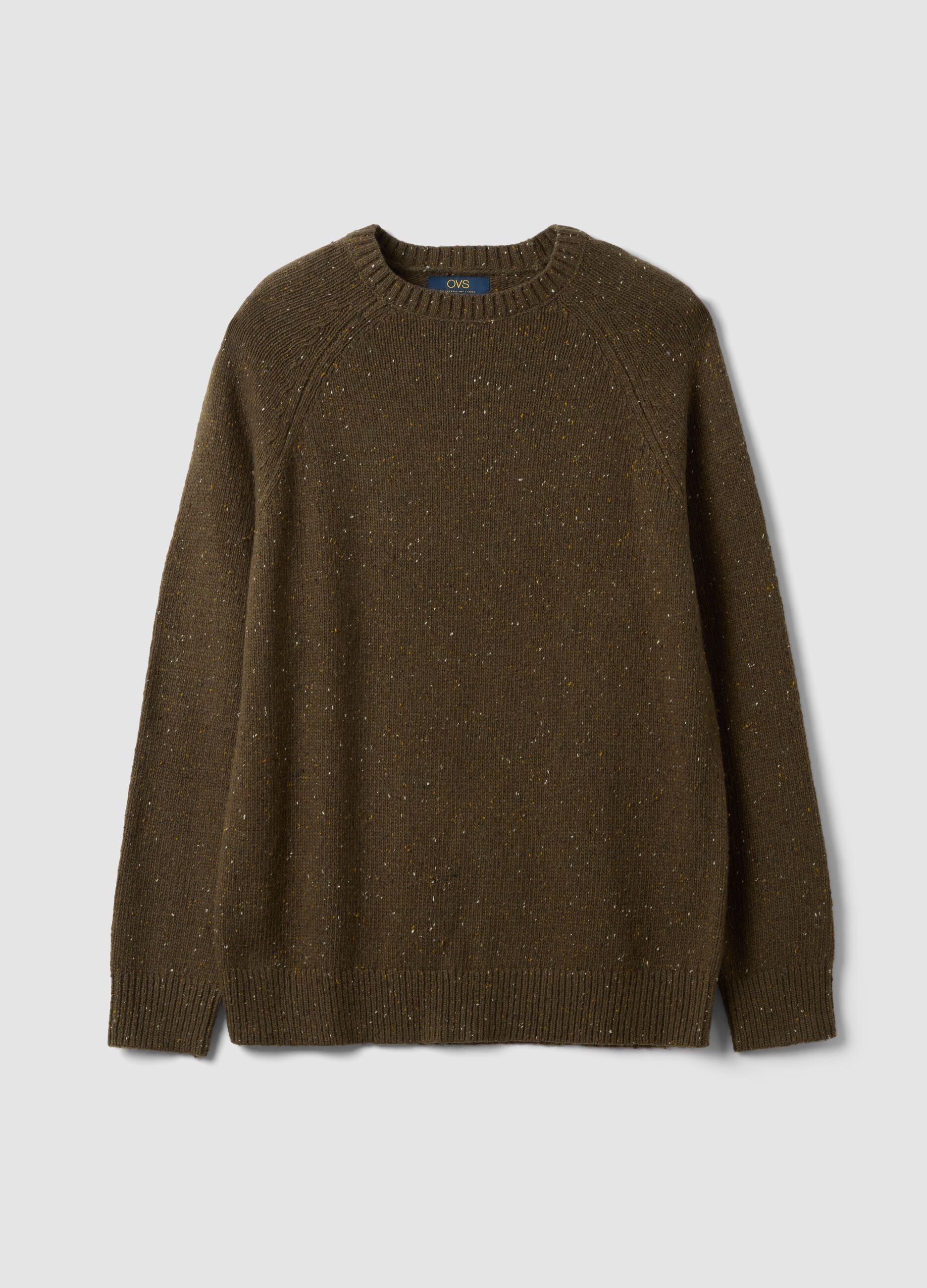 Maglione verde in misto cotone e lana girocollo