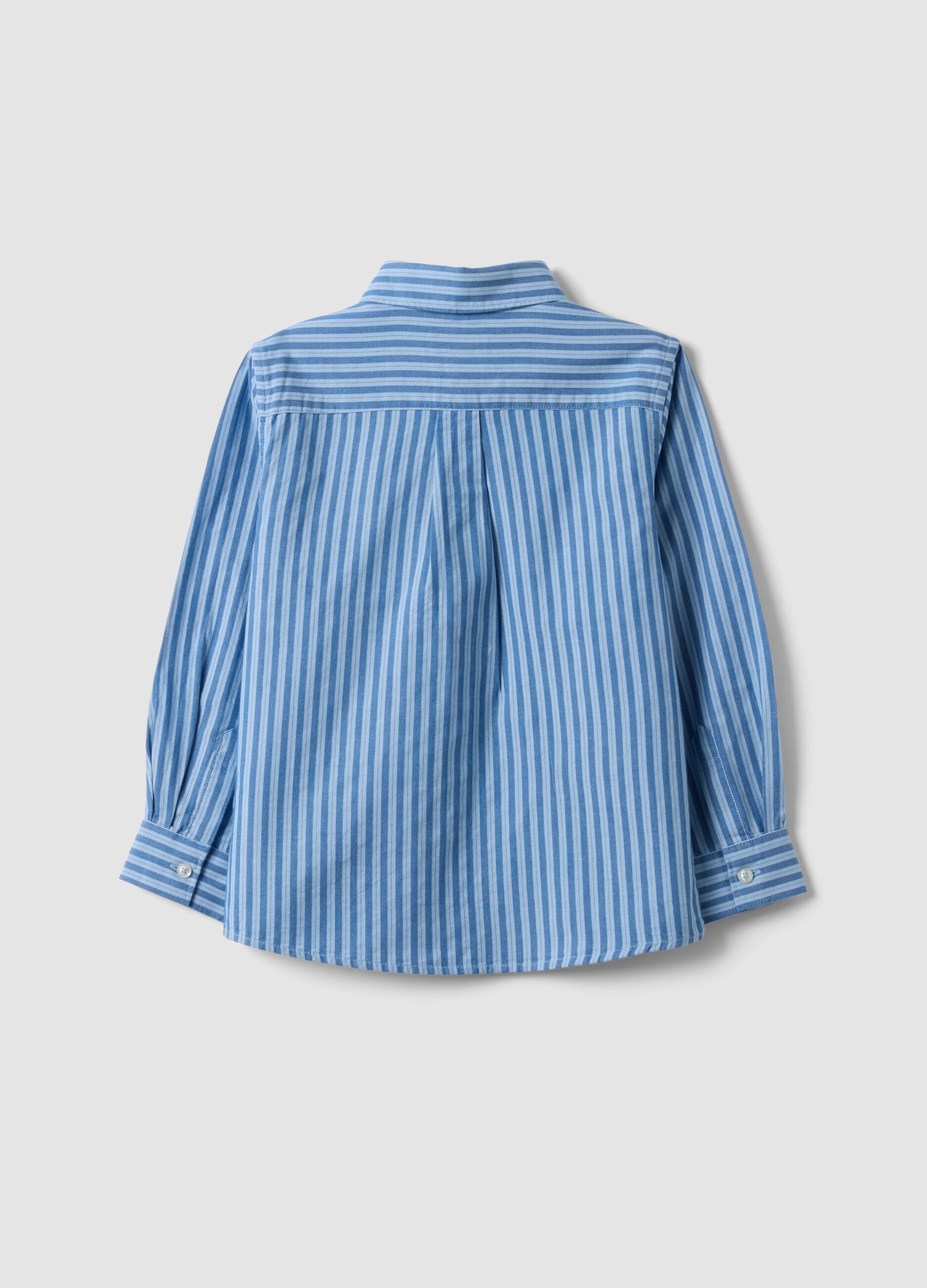 Camicia azzurra a righe in puro cotone regular fit per bambino