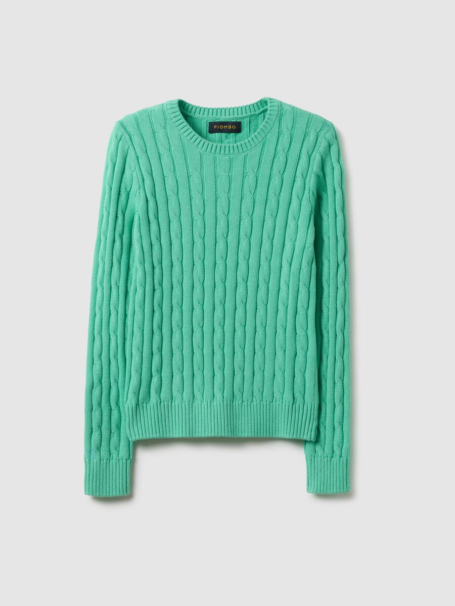 Green pure cotton regular fit sweater with cable knit_0