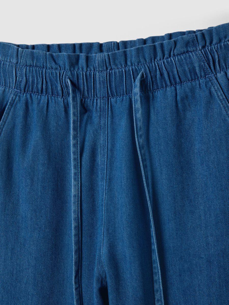 Paper bag trousers in pure blue denim cotton regular fit_5