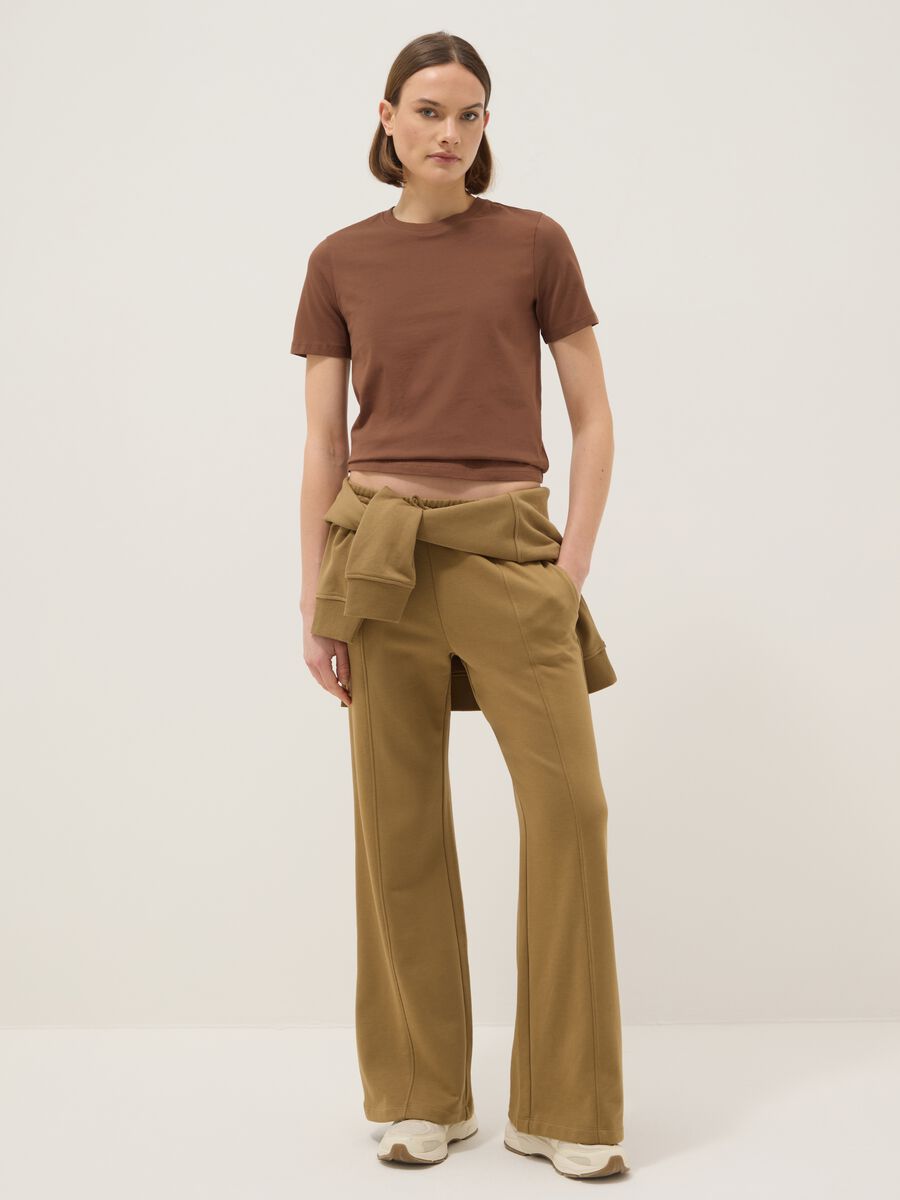 Brown pure cotton crew neck T-shirt regular fit_0