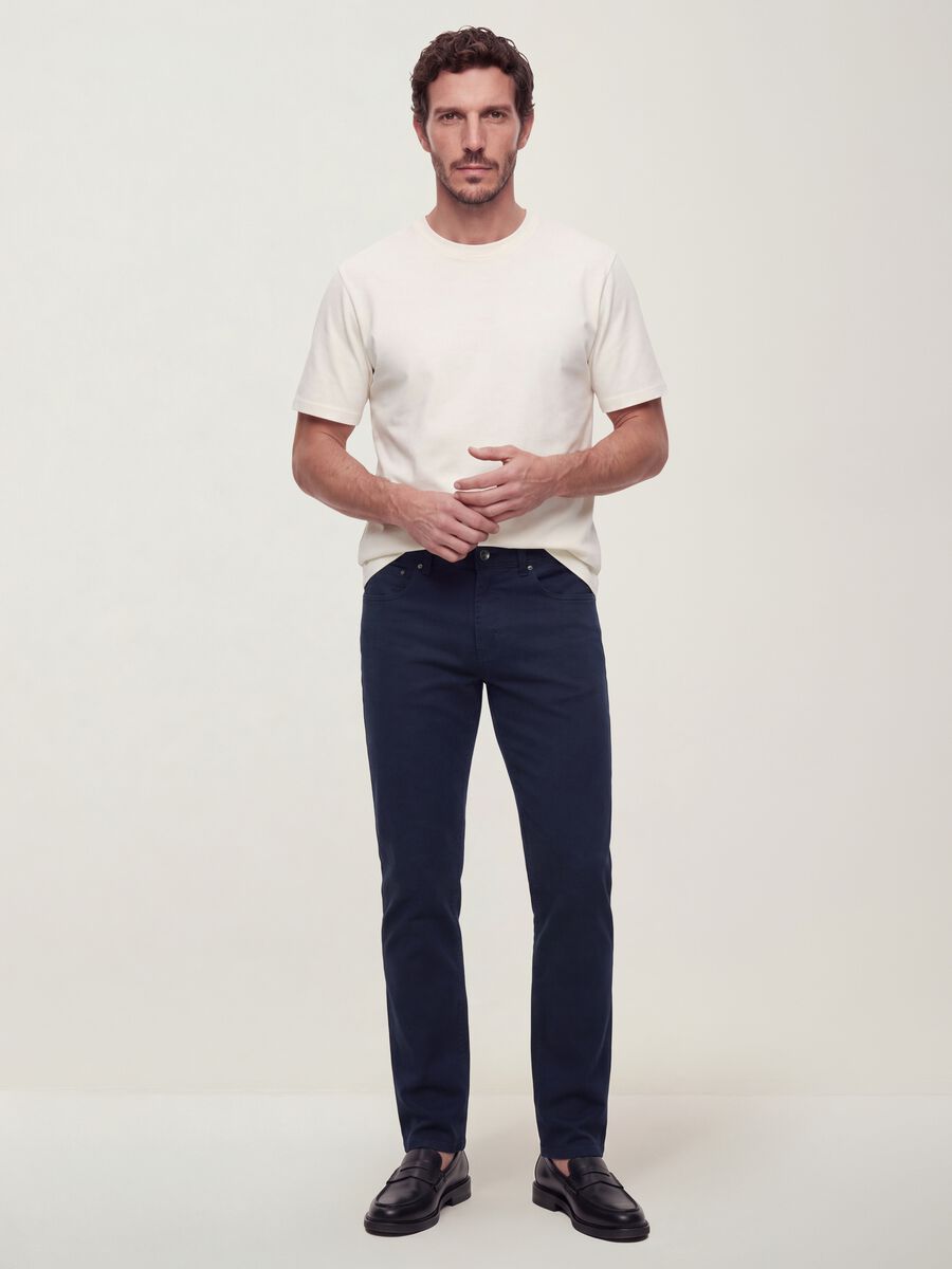 Green slim-fit stretch cotton dobby trousers_0