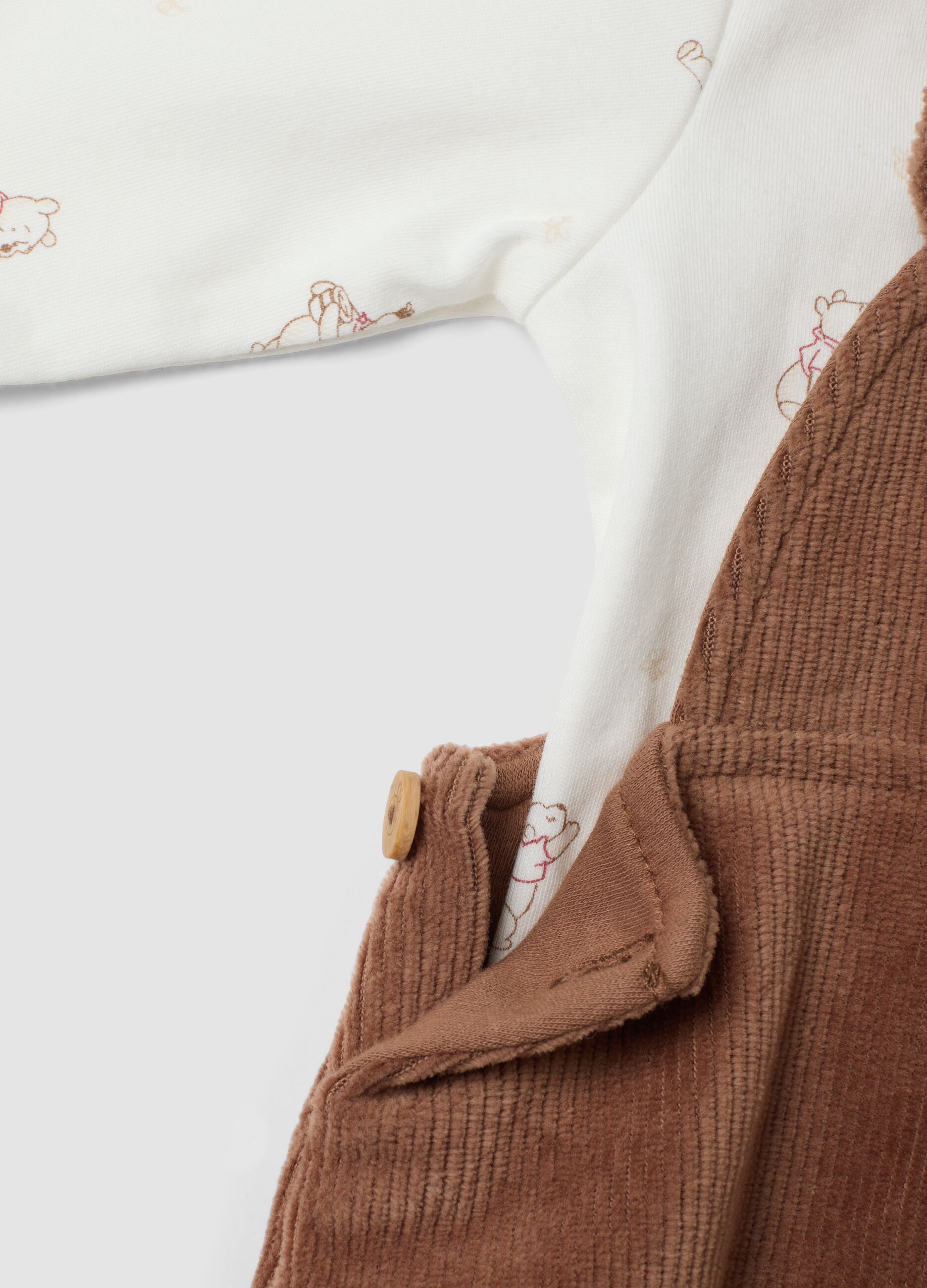 Brown organic cotton-blend set with Winnie the Pooh dungarees