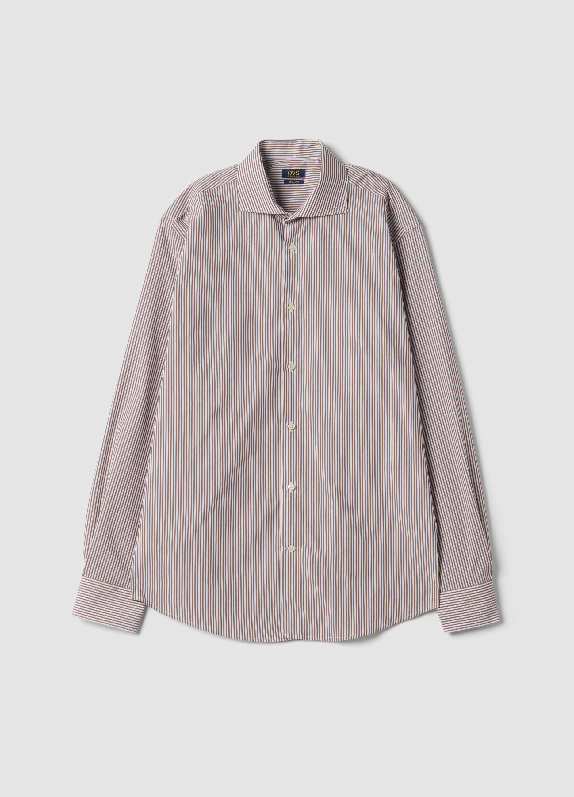 Brown striped easy-iron lyocell-blend poplin shirt