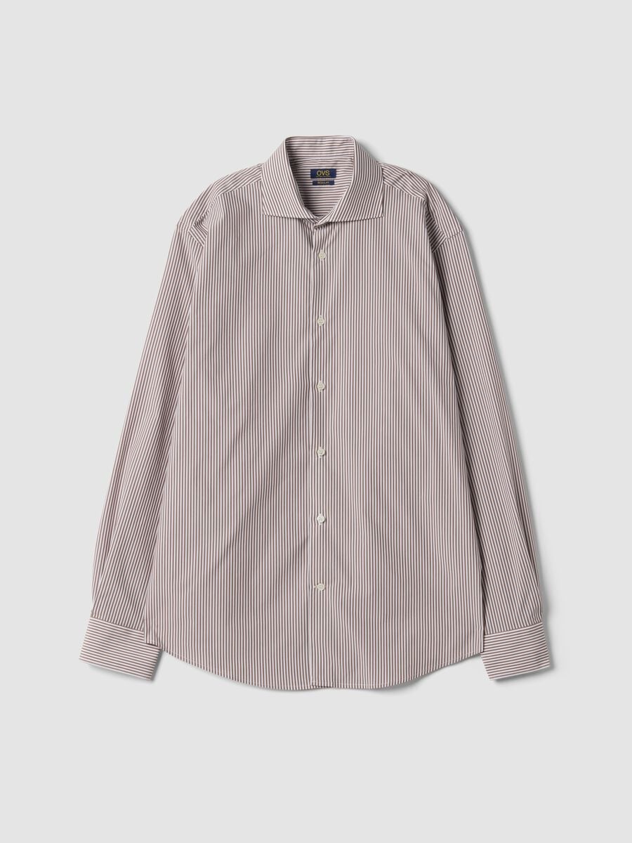 Brown striped easy-iron lyocell-blend poplin shirt_0