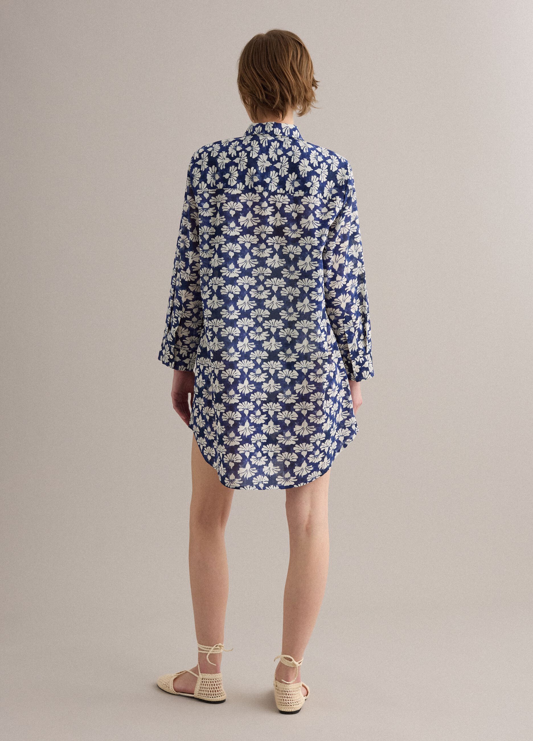 Blue pure cotton kaftan with floral print
