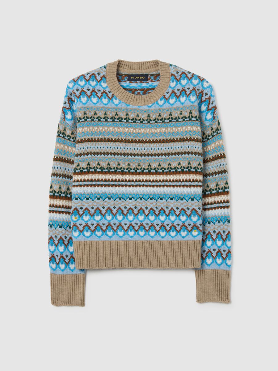 Multicolour Crew Neck Sweater with Geometric Pattern, Regular Fit_5