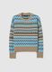 Multicolour Crew Neck Sweater with Geometric Pattern, Regular Fit_5