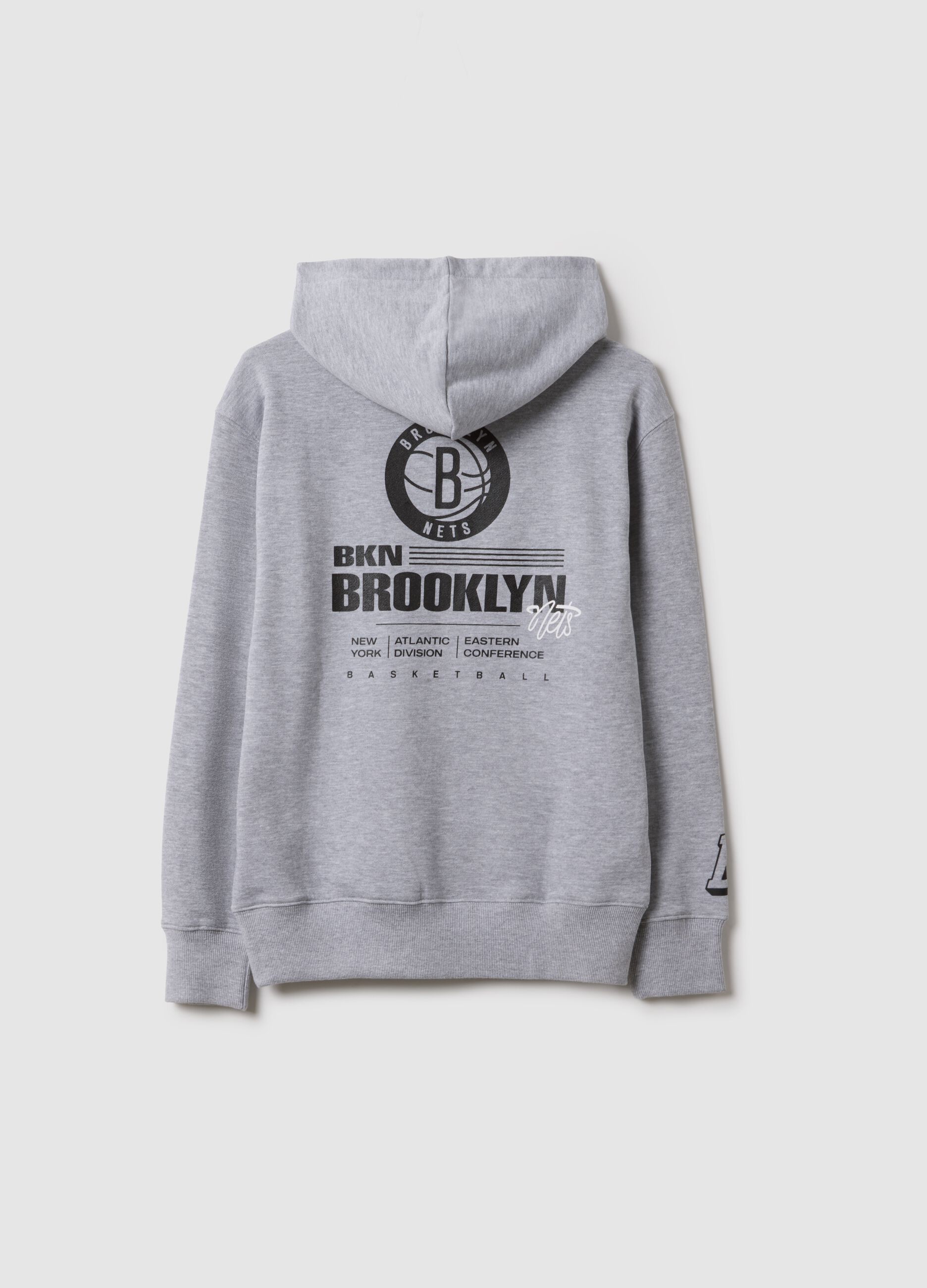 Grey pure cotton children's sweatshirt, regular fit, with Brooklyn Nets logo