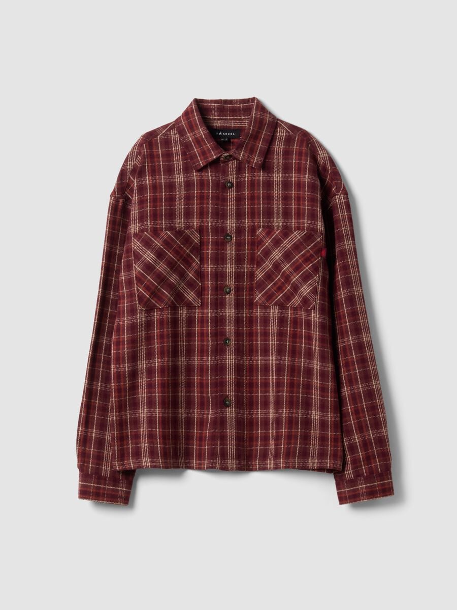 Camicia flanella rossa a quadri in puro cotone over fit_0