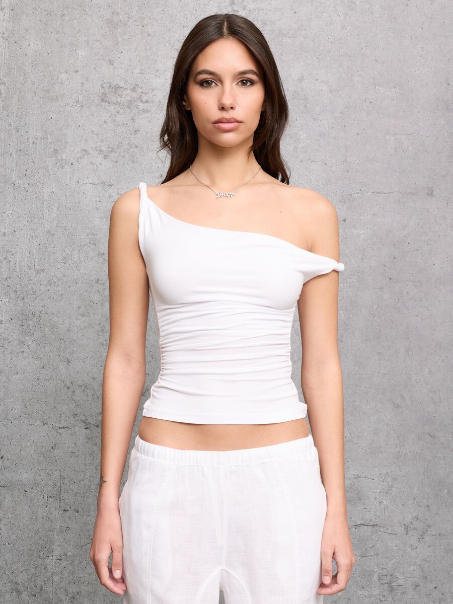 White Asymmetrical Tank Top_0