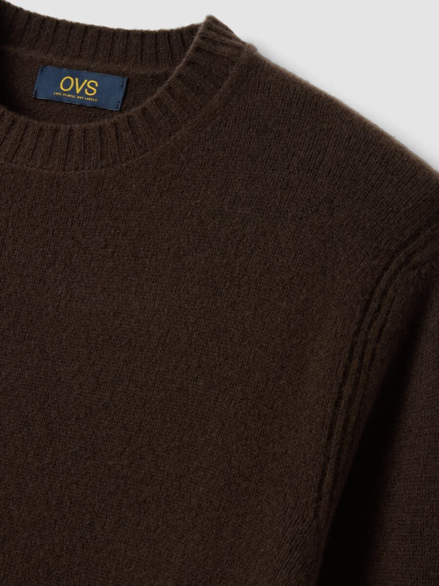 Brown crew-neck wool-blend jumper, regular fit_1