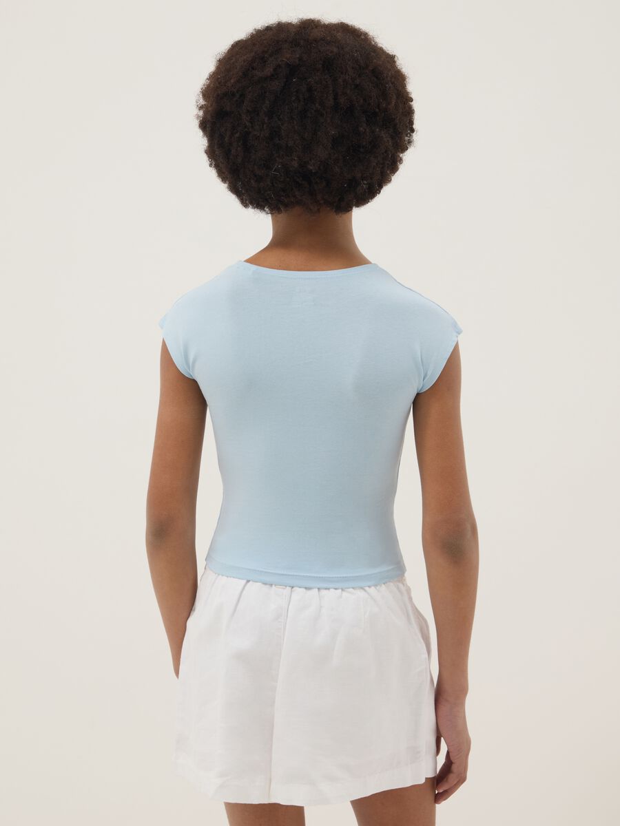 Slim Fit Girl's Blue Stretch Cotton T-shirt_1