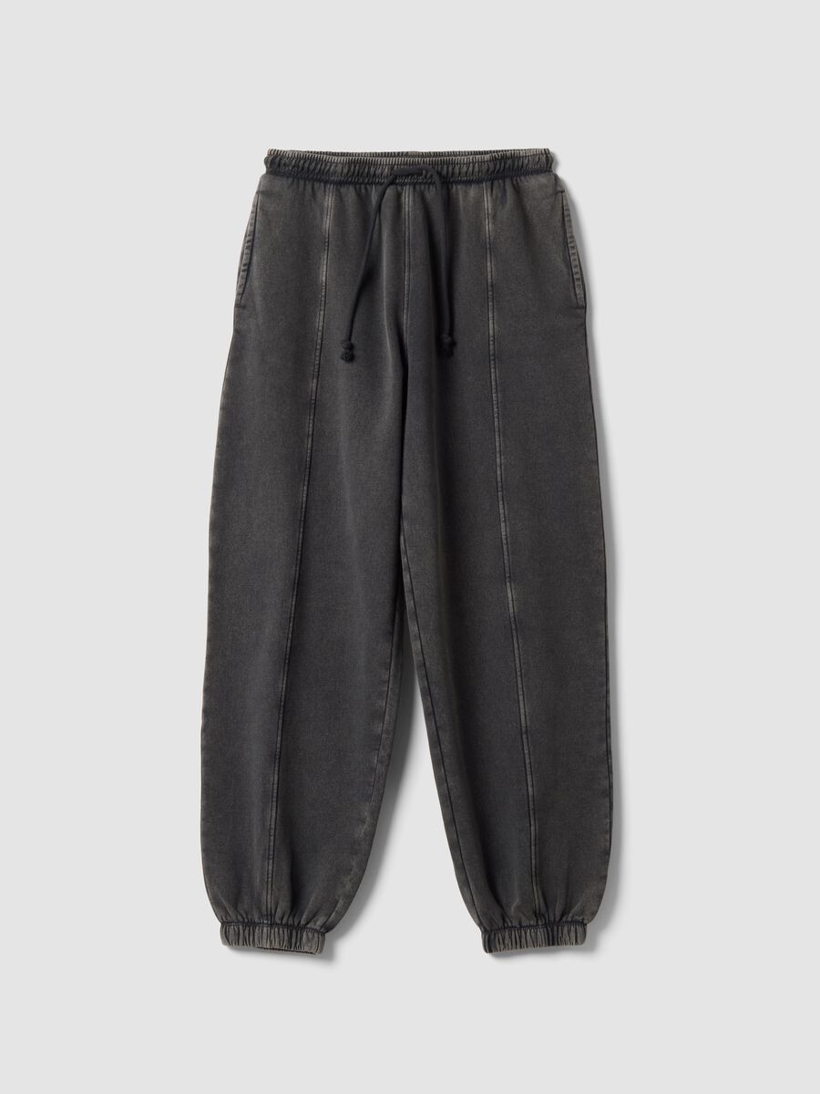 Pantaloni jogger grigi in misto cotone con coulisse_0