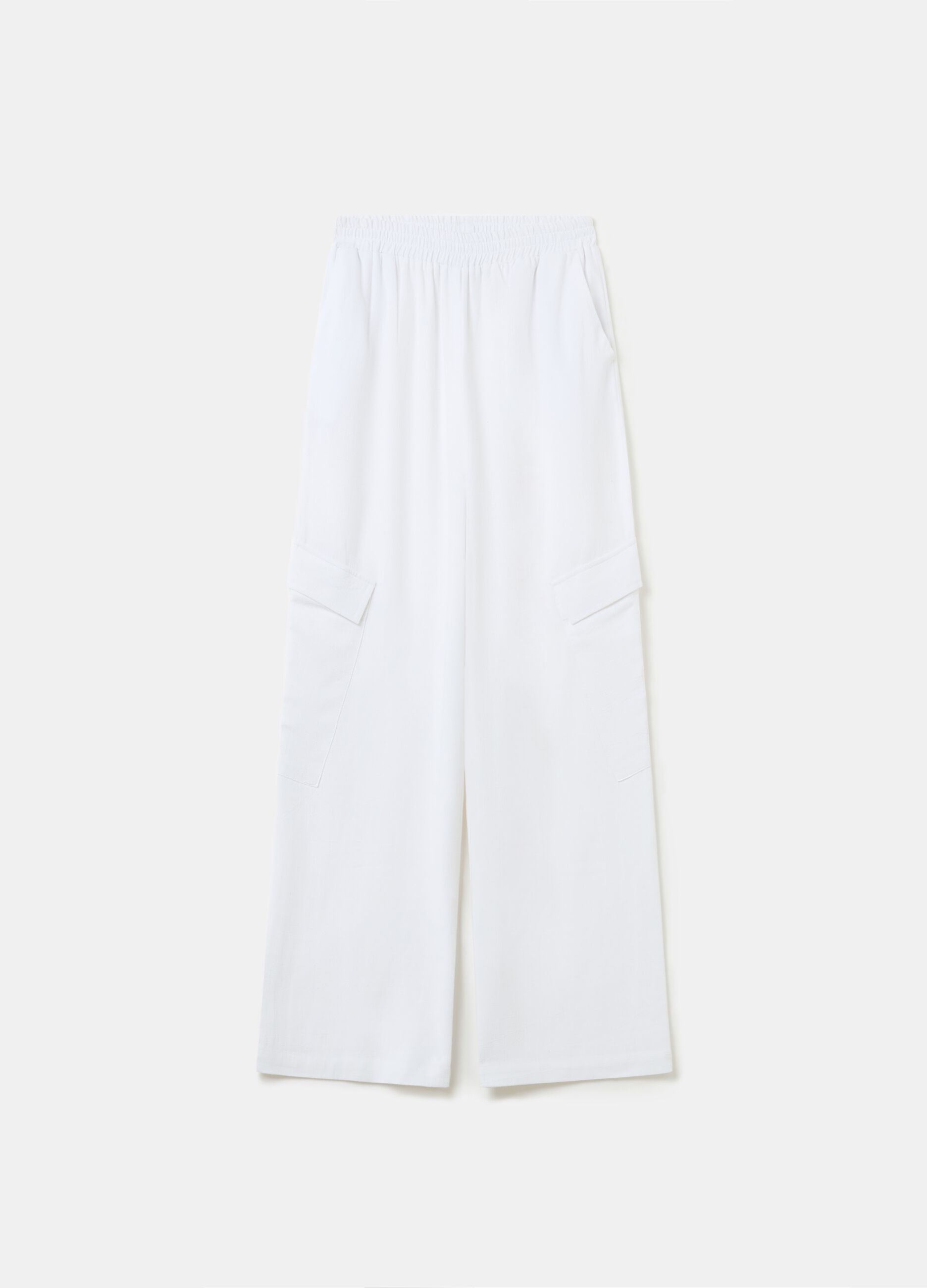 Wide-Leg Linen Cargo Trousers White