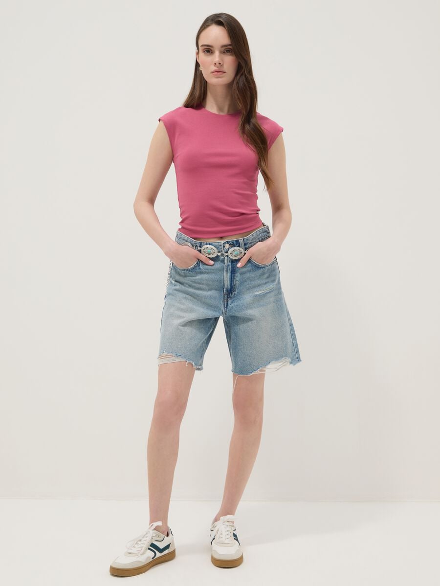 Camiseta de tirantes rosa ajustada de algod&oacute;n el&aacute;stico_2