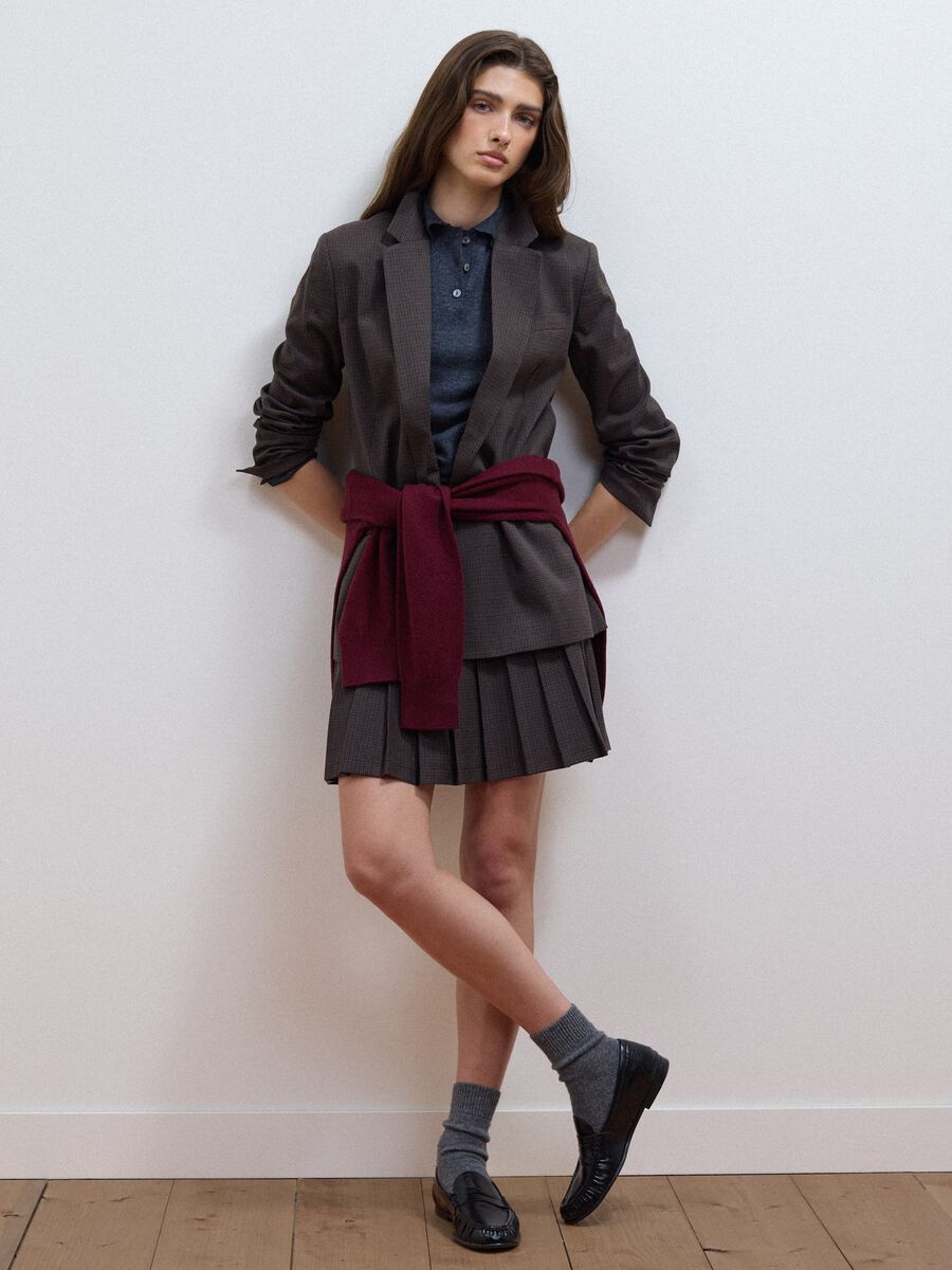 Brown stretch viscose micro-check regular-fit blazer_2