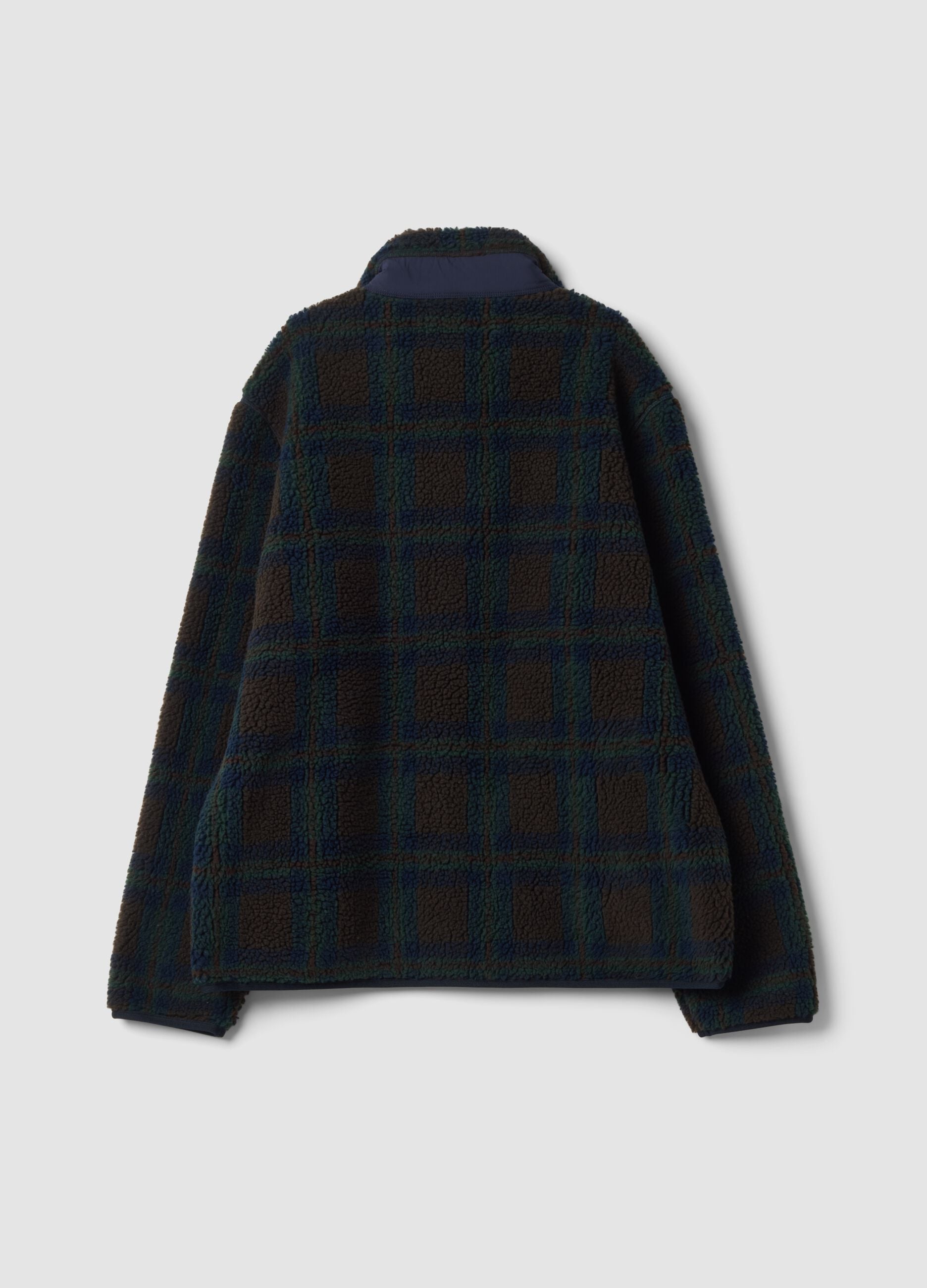 Blue and black checked sherpa-collar sweatshirt, regular fit