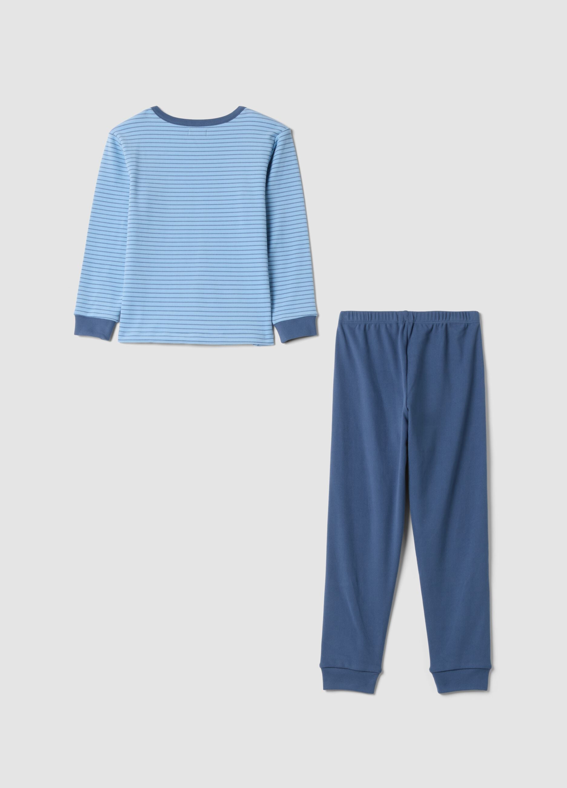 Pigiama lungo blu in tessuto elasticizzato con girocollo