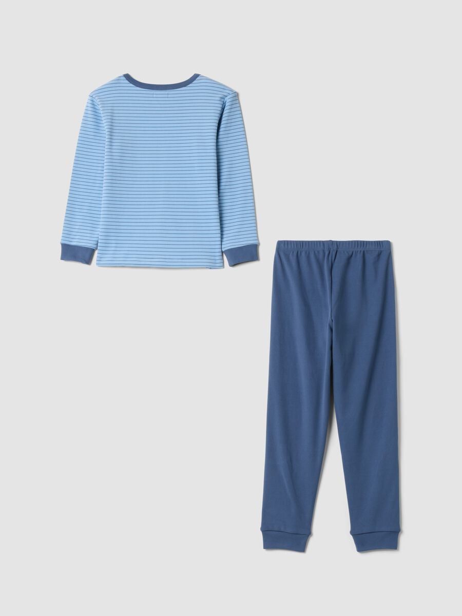 Pigiama lungo blu in tessuto elasticizzato con girocollo_1