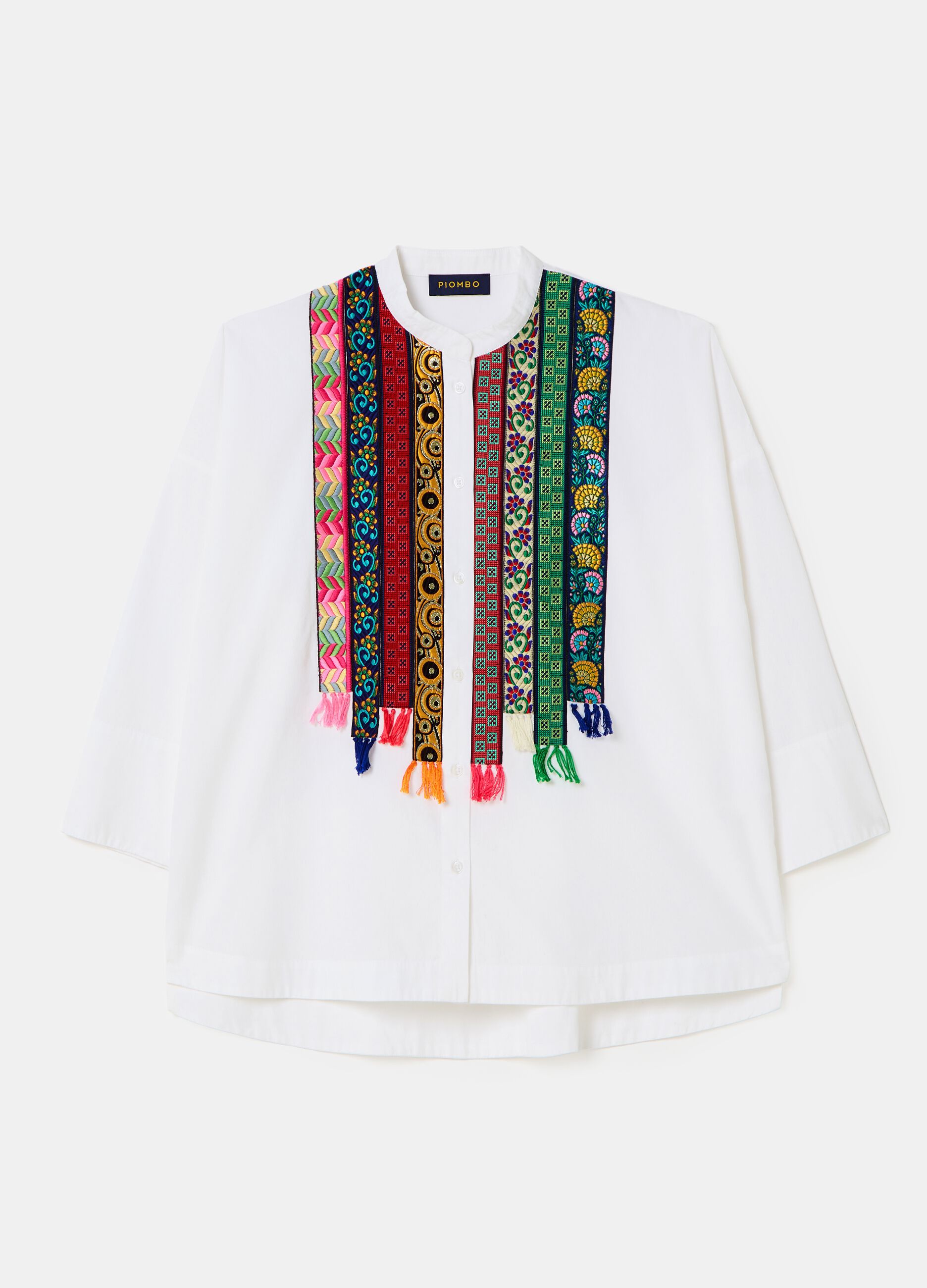 Blouse with ethnic embroidery and tassels