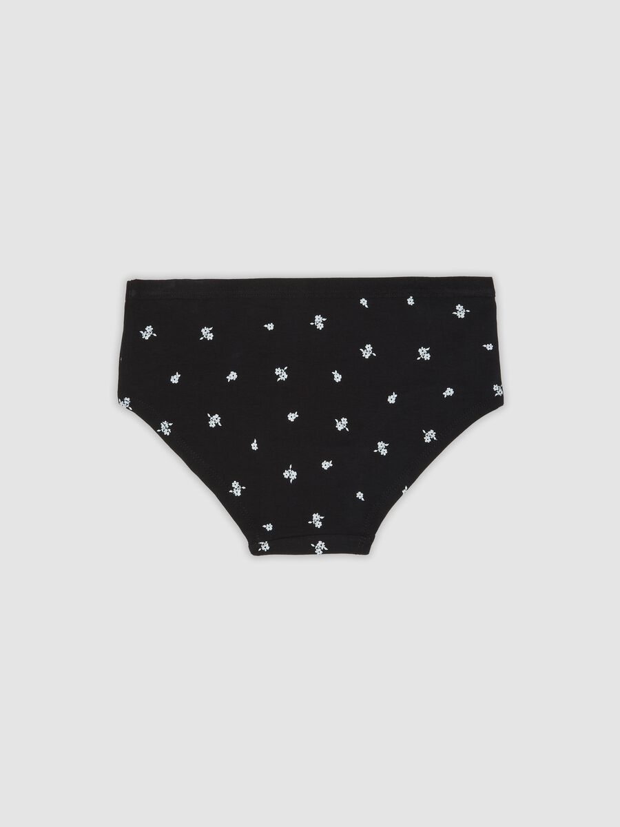 Slip culotte neri in cotone organico elasticizzato con stampa floreale_1