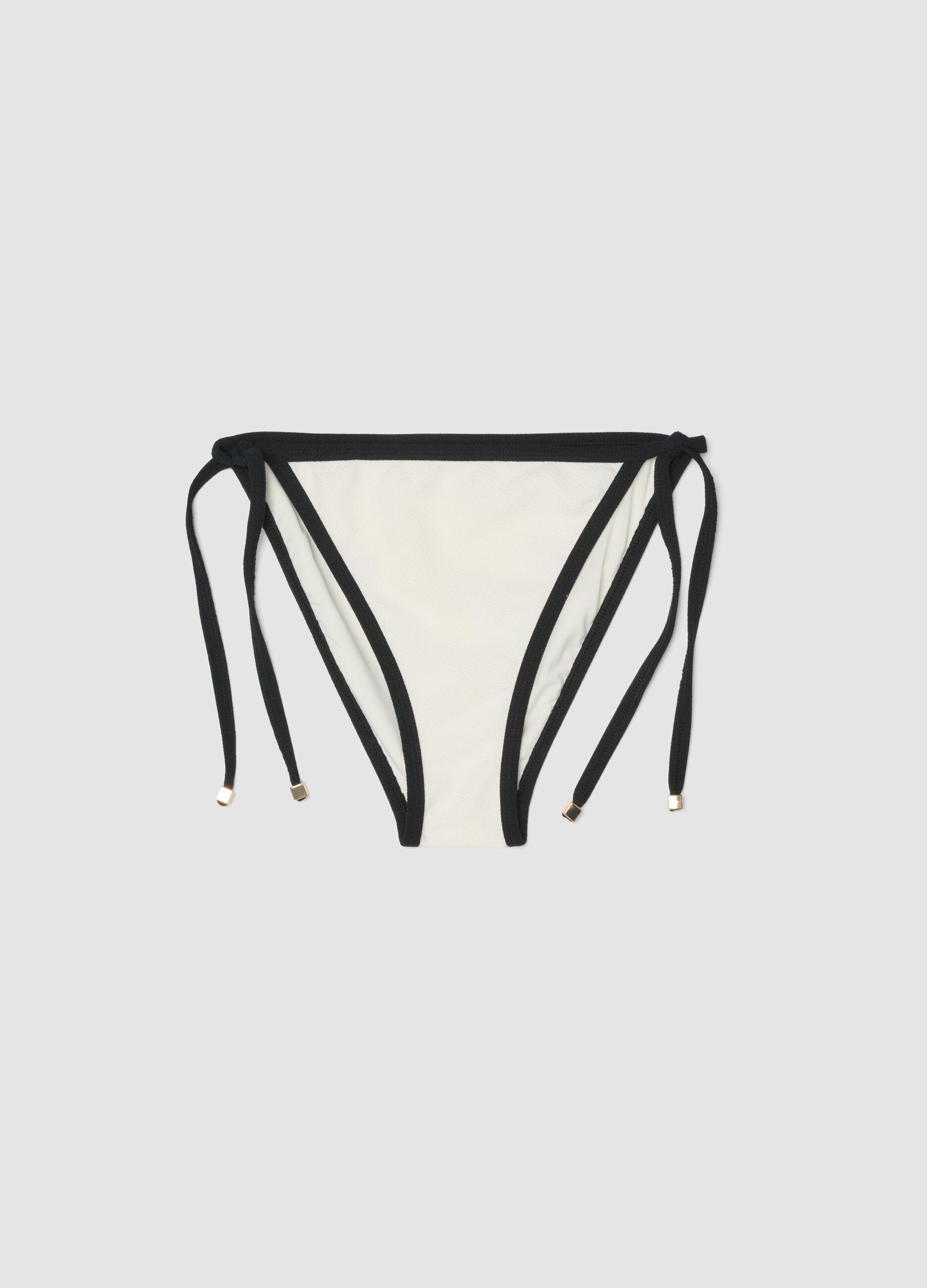 Schwarz-weisser Bikini-Slip aus Stretchmaterial mit seitlichen B&auml;ndern