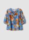 Blaue Bluse mit Blumenmuster aus reiner Baumwolle_4