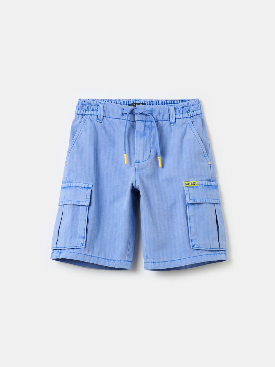 Cargo Bermuda shorts with striped weave_0