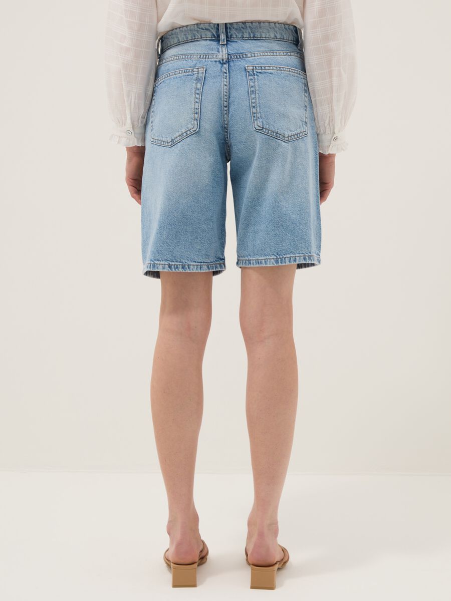 Pure cotton denim blue wide leg shorts_2