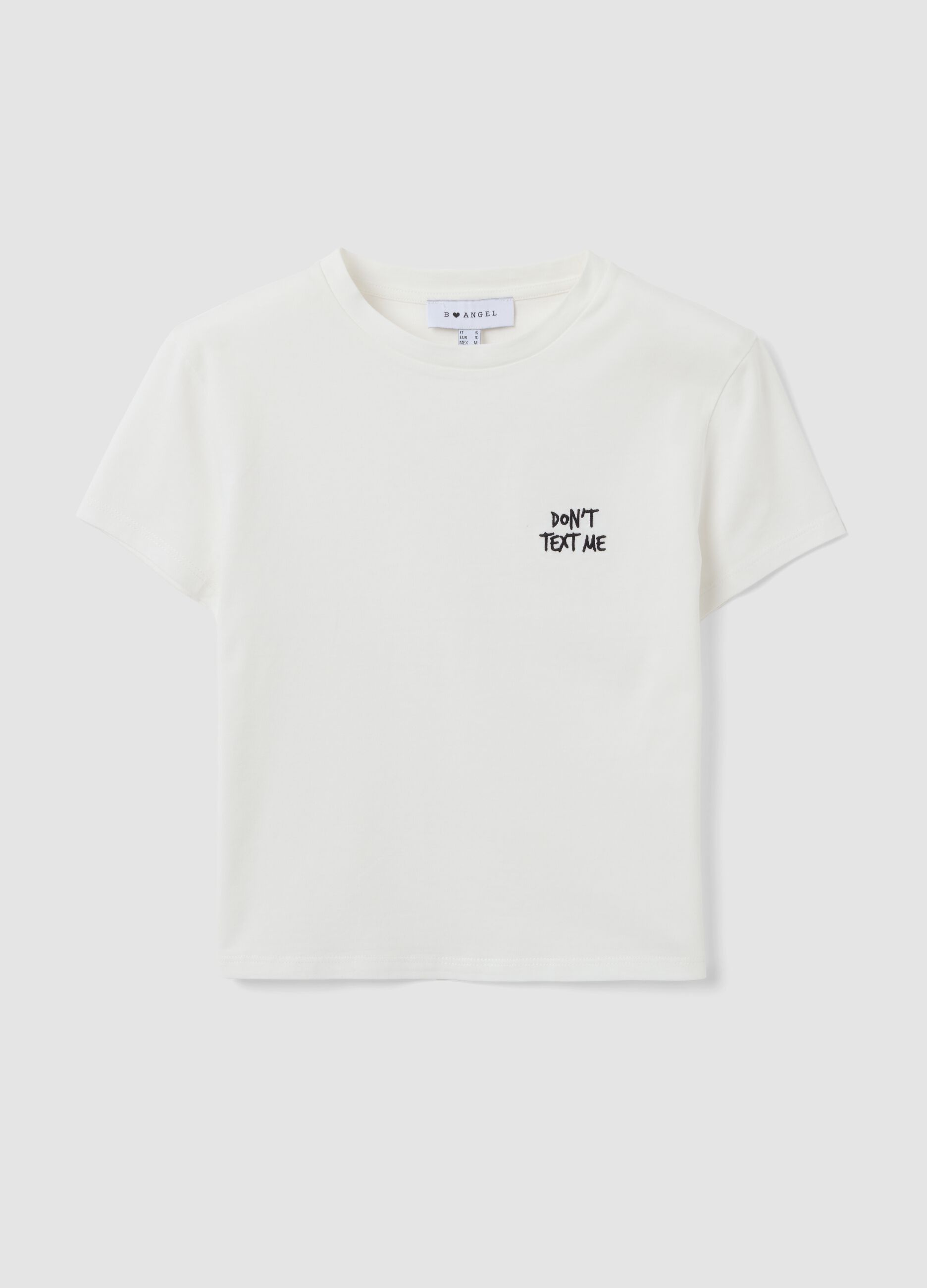 White pure cotton cropped T-shirt with graphic print, regular fit