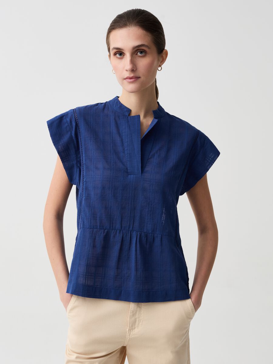 Blouse with check design and à jour embroidery_0