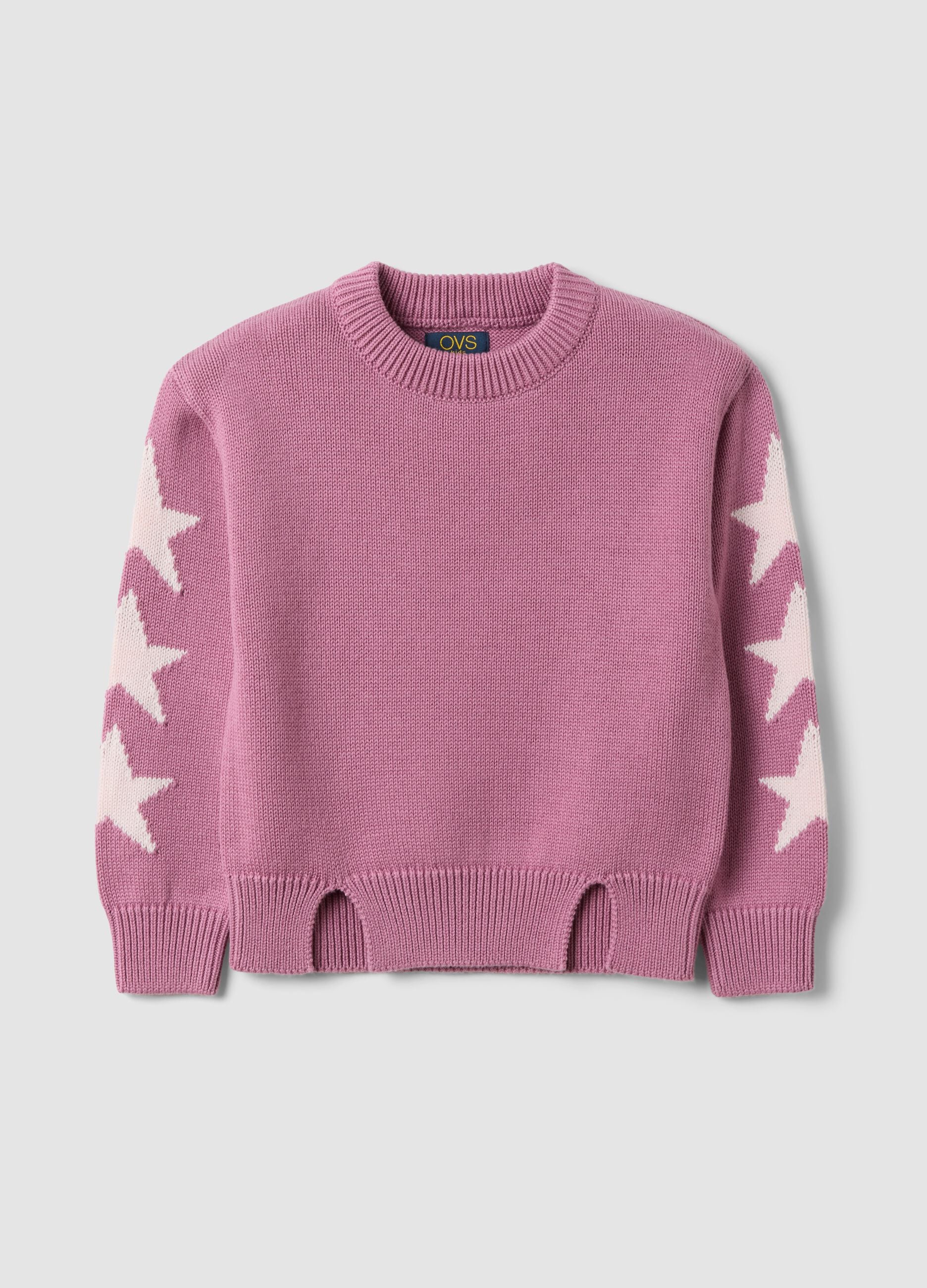 Rosa Pullover aus Baumwollmix mit Jacquard-Sternen f&uuml;r M&auml;dchen