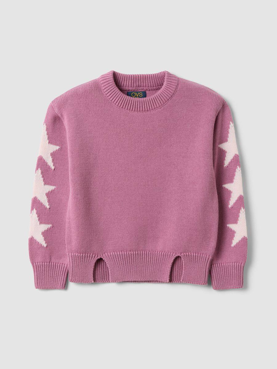Pink cotton-blend jumper with jacquard stars for girls_0