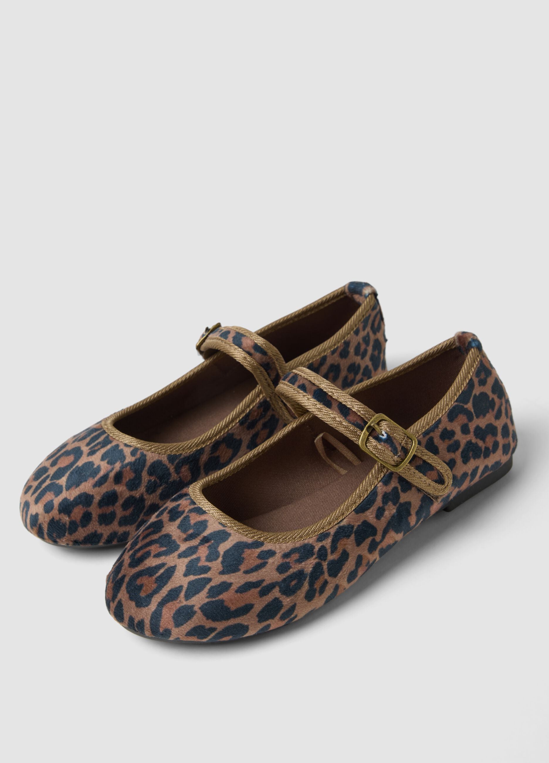 Braune Ballerinas mit Animal-Print und Riemchen f&uuml;r M&auml;dchen