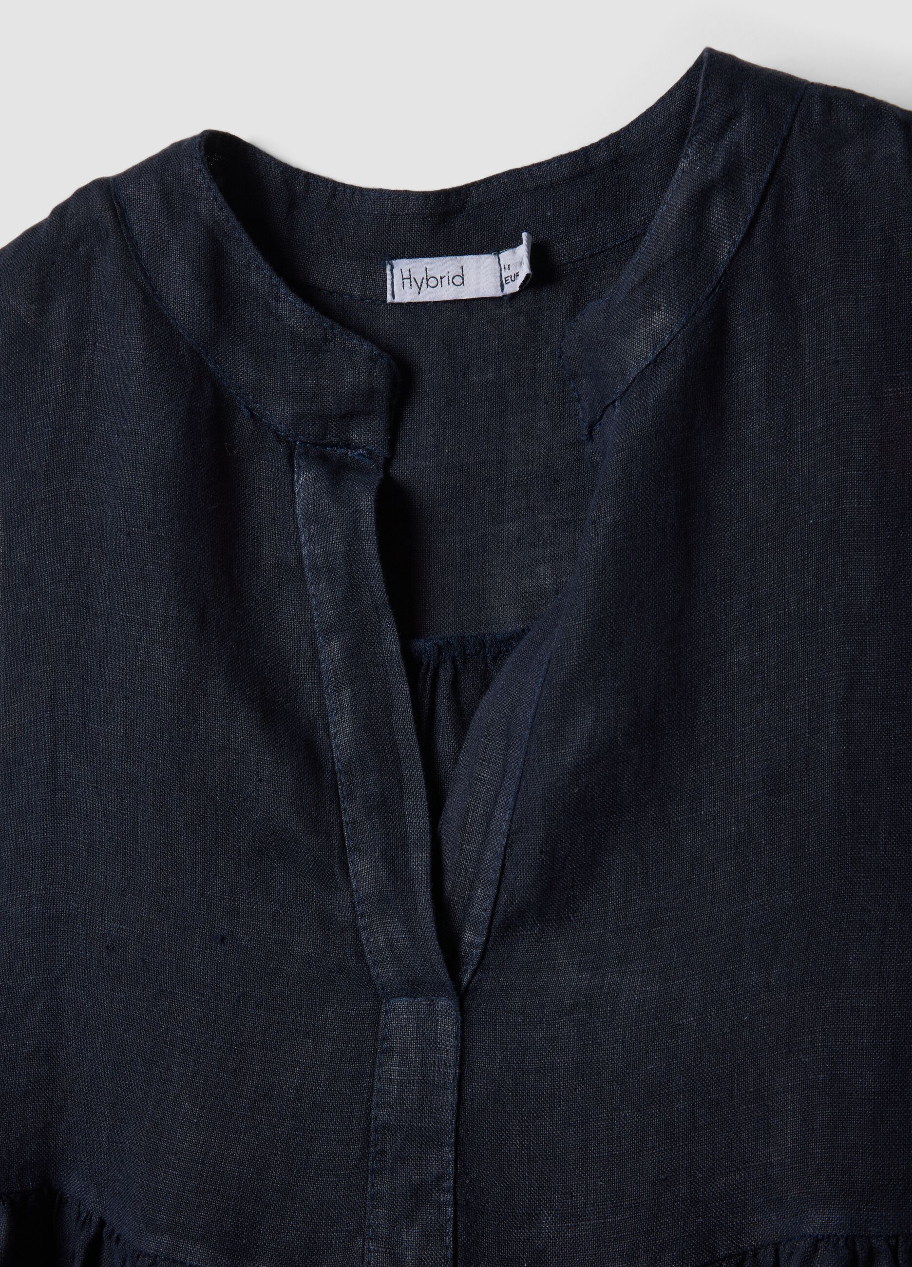 Blue sleeveless pure linen dress, regular fit