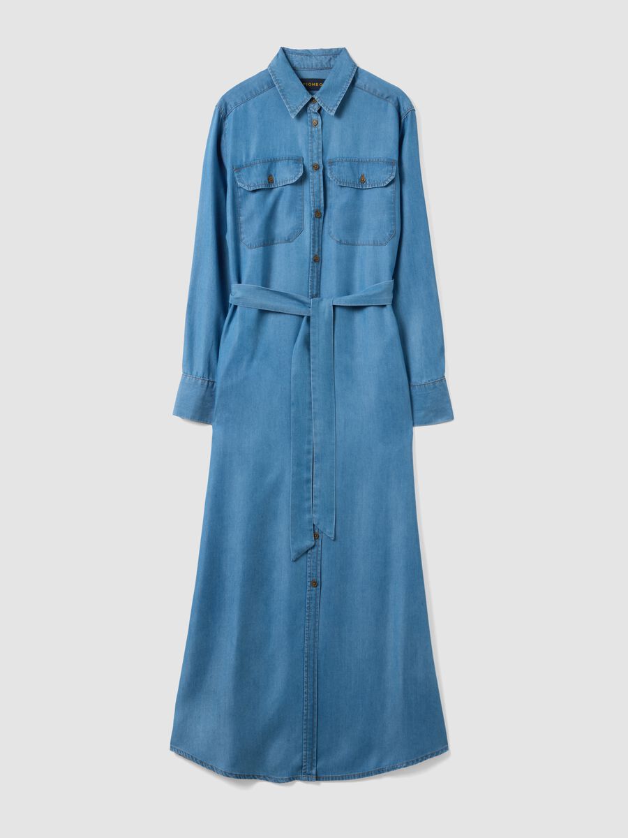 Long dress in pure blue lyocell denim regular fit with belt_4