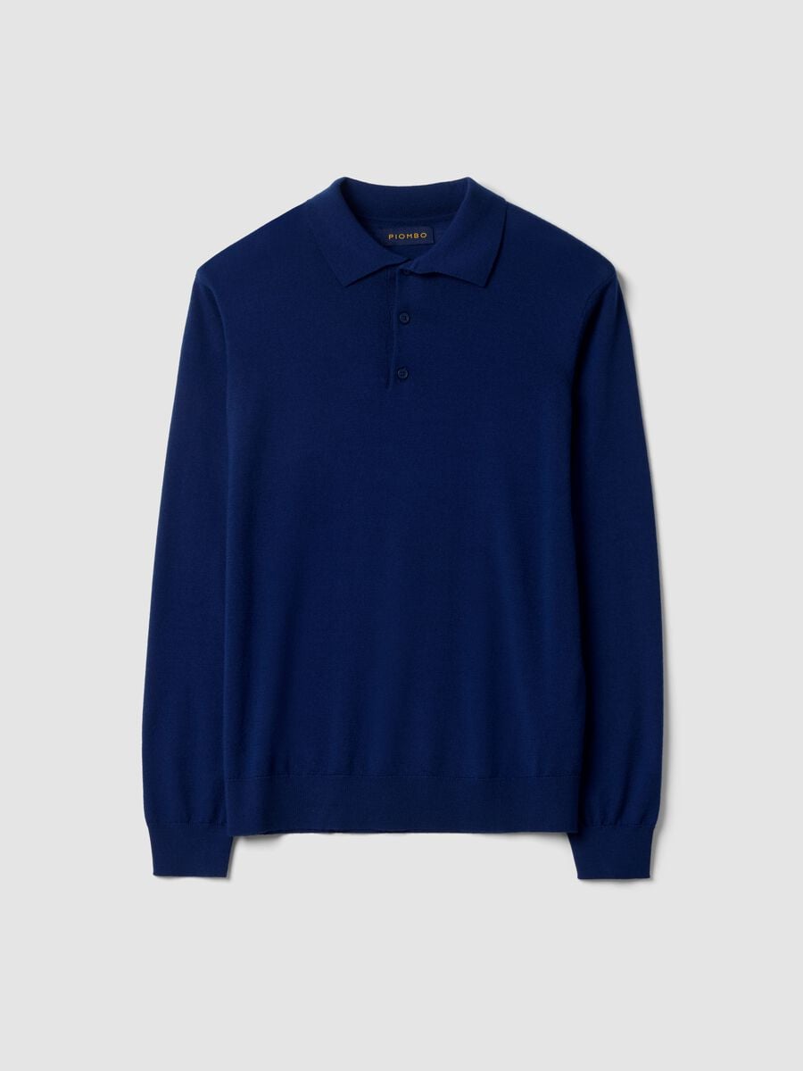 Blue pure merino wool polo jumper with polo collar_4