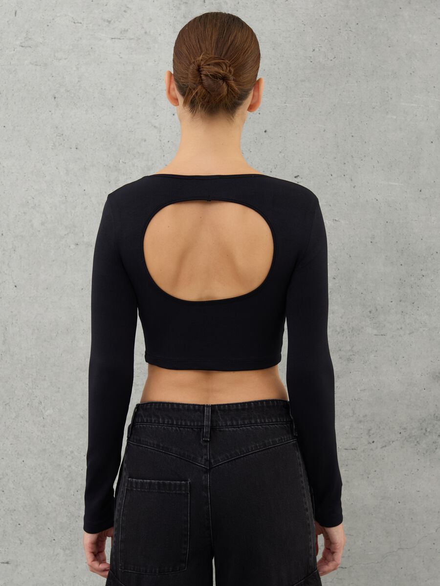Cut Out Crop Long-sleeved Black_1