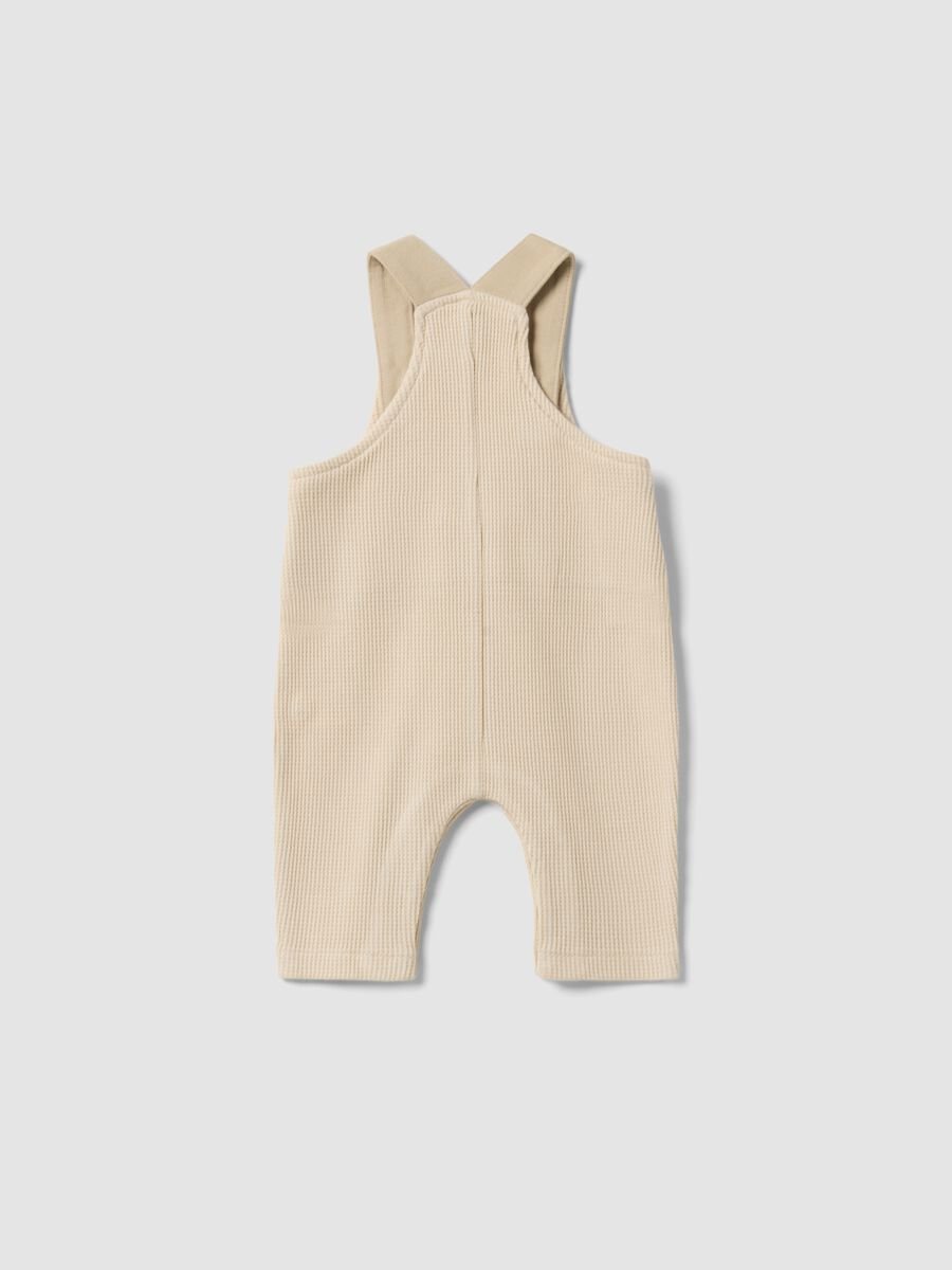 Beige Baby-Latzhose aus reiner Baumwolle, Regular Fit mit Stickerei_1