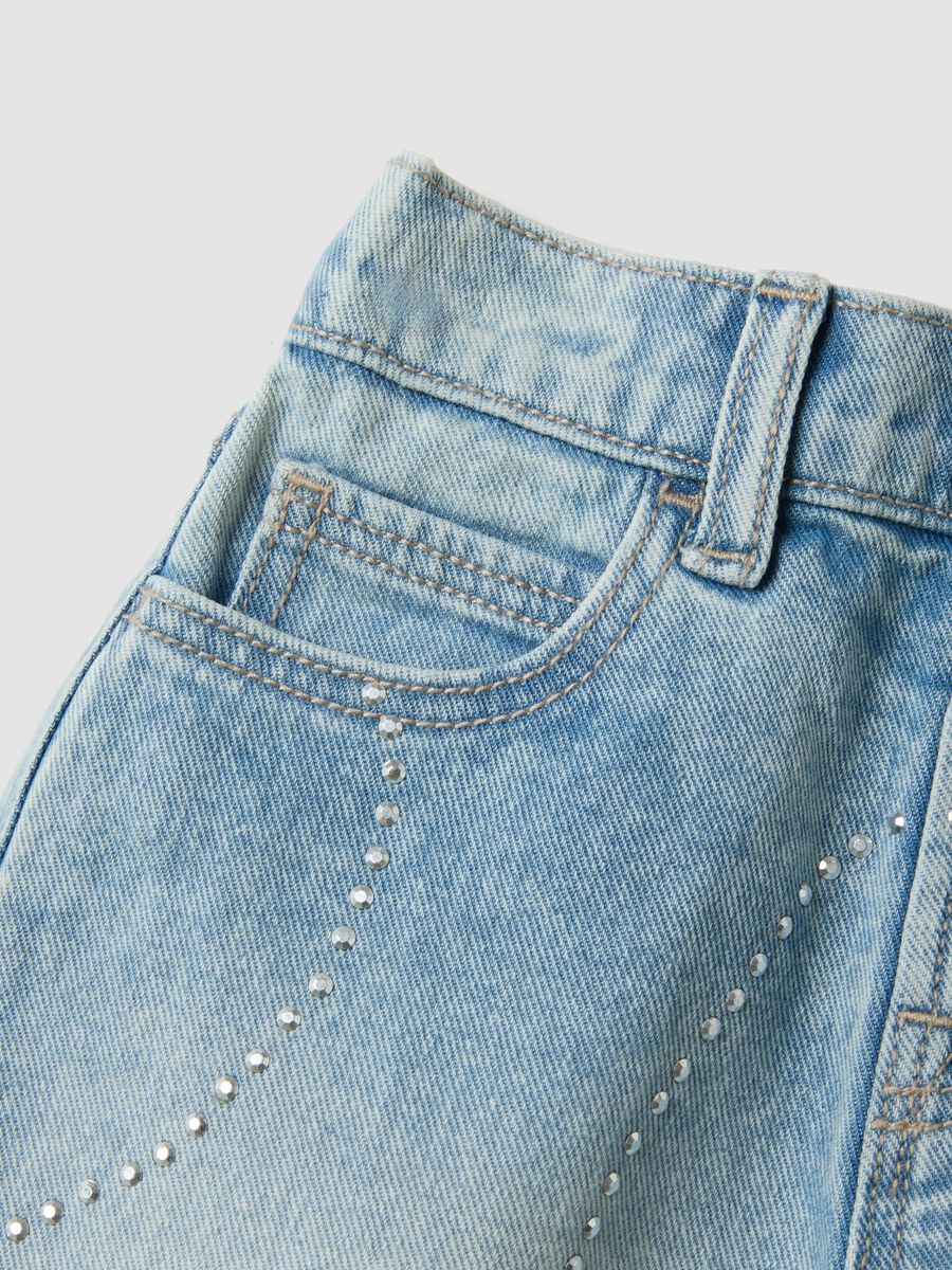 Light blue pure cotton denim shorts with rhinestones_2