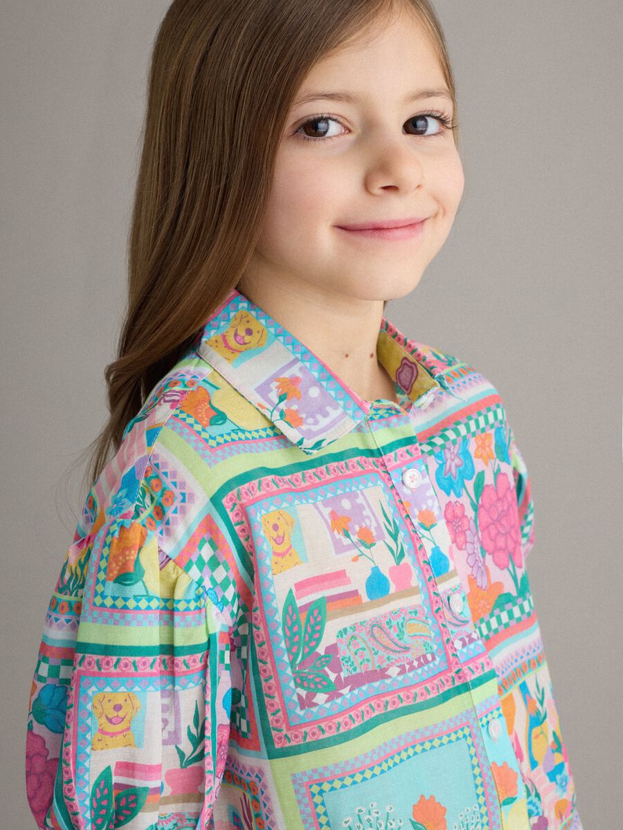 Girl's multicolour pure cotton shirt with floral pattern_2