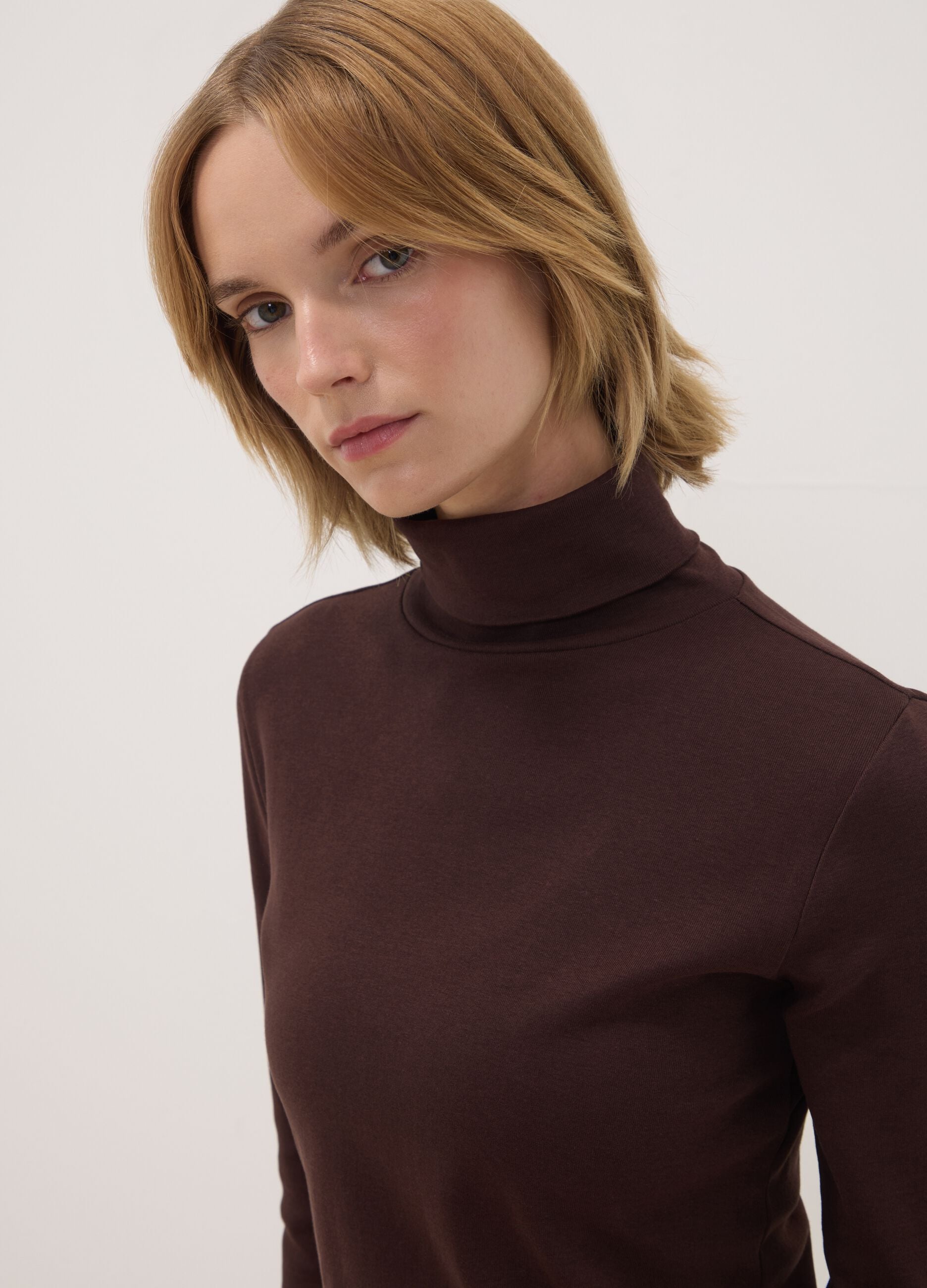 Brown pure cotton crew-neck T-shirt