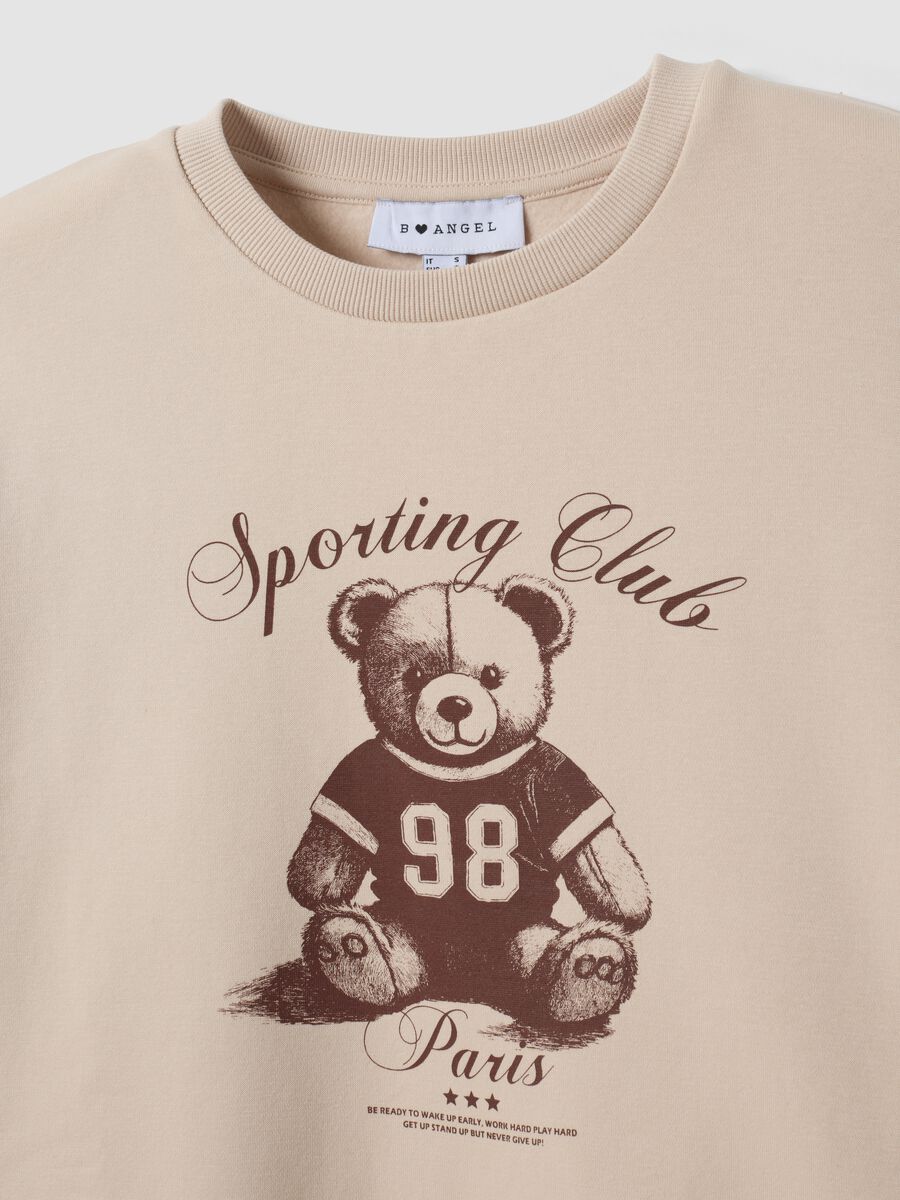 Beige cotton-blend crew-neck sweatshirt with teddy print_2