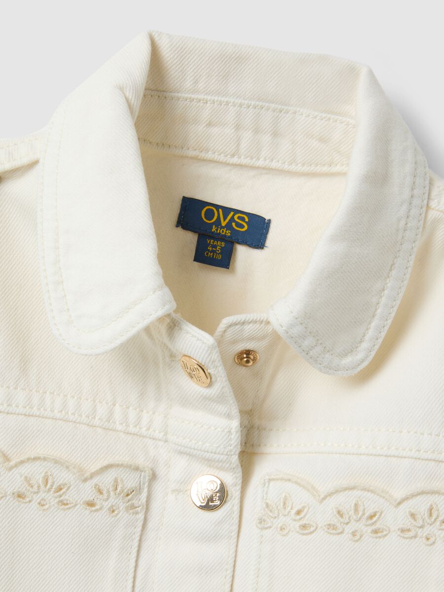 Giacca in puro cotone bianco da bambina regular fit con ricami_2