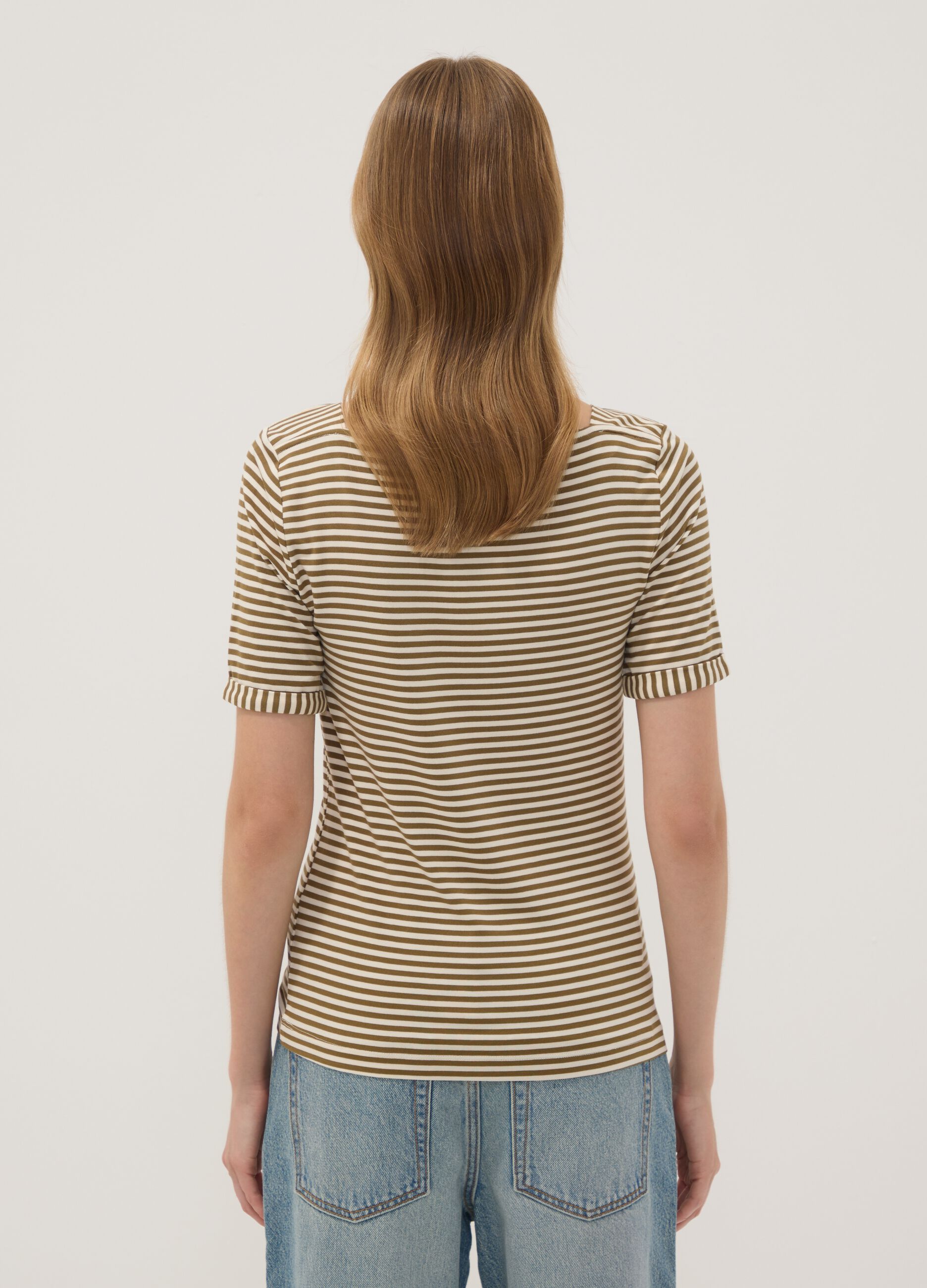 Wei&szlig;es, gestreiftes T-Shirt aus elastischer Viskose