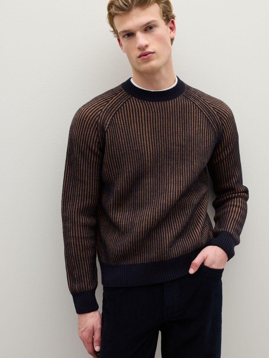 Multicolour striped regular fit knitted sweater_0