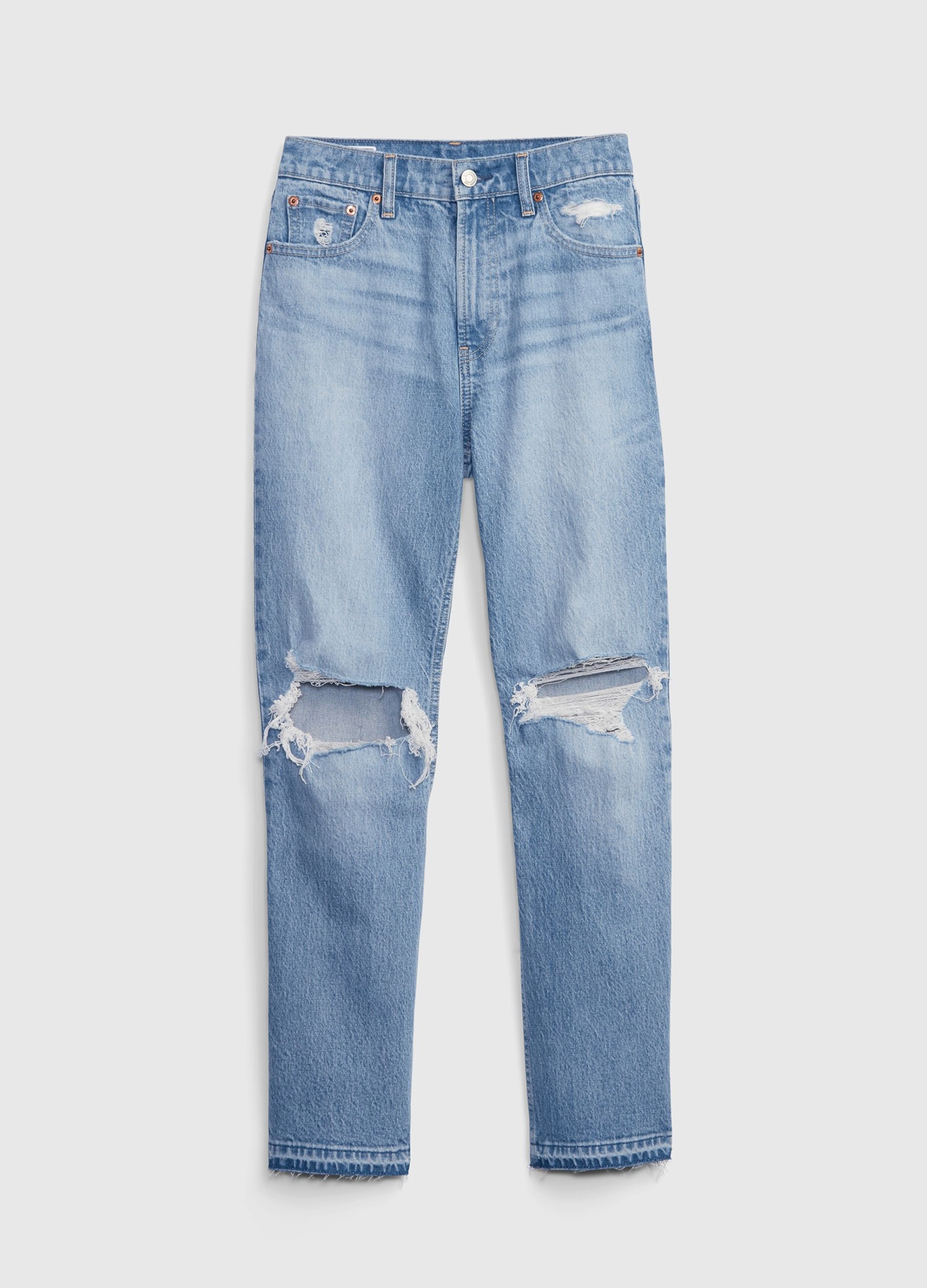 Jeans straight fit a vita alta con abrasioni