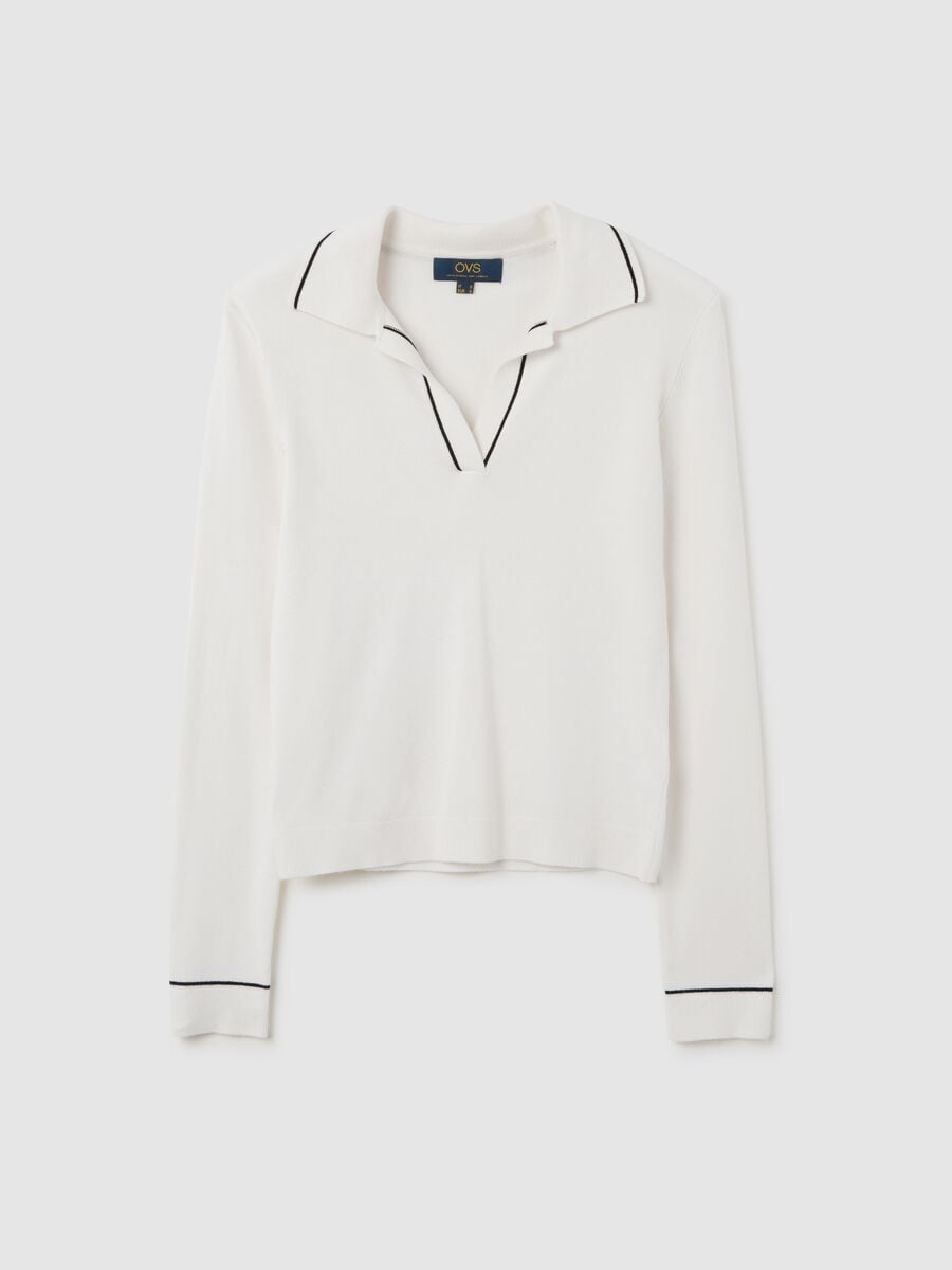 White Polo Sweater in Viscose Blend_4
