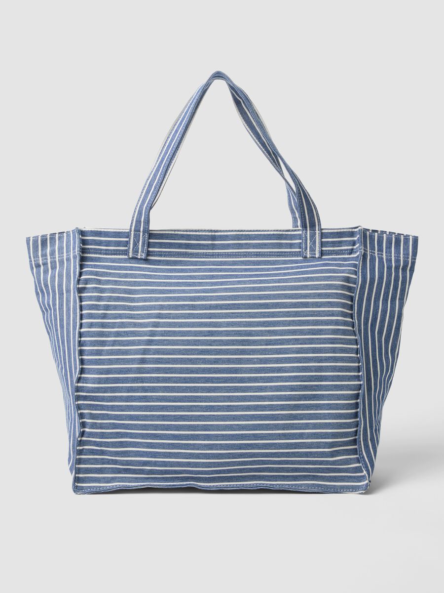 Blaue Shopper-Tasche aus reiner Baumwolle mit Streifen_2